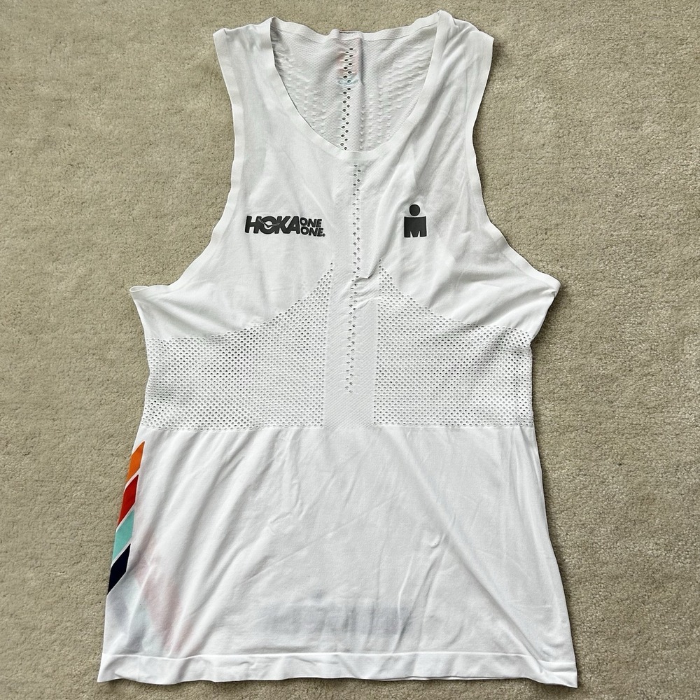 Hoka One One White Running Singlet Men's Small Lightweight Stretch